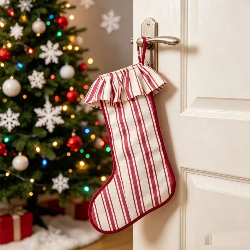 Christmas Stocking Hanging - Stoking Lingkaran Gantung Ruffle Atas Bertekstur
