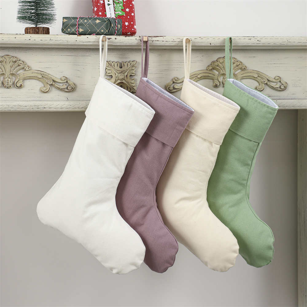 Christmas Stocking Hanging - Kaus Kaki Natal Linen Polos Alami