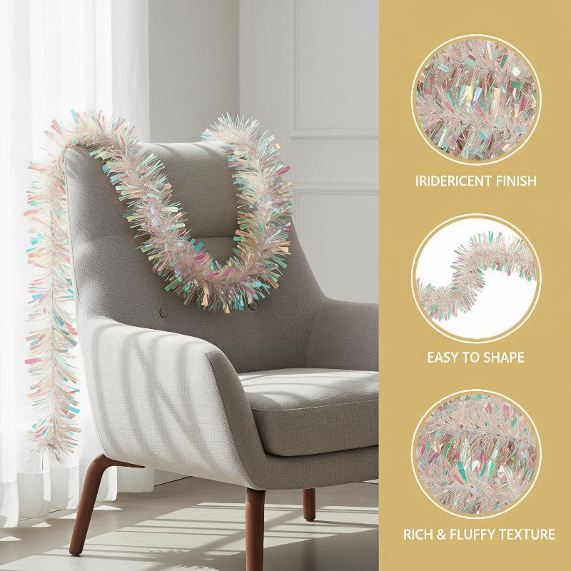 Tinsel Garland Decoration - Hiasan Natal Holografik Hijau Muda Berkilau