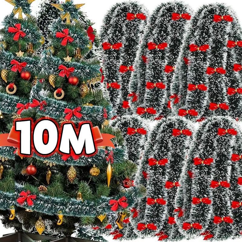 Tinsel Garland Decoration - Natal busur pita perada hijau pita