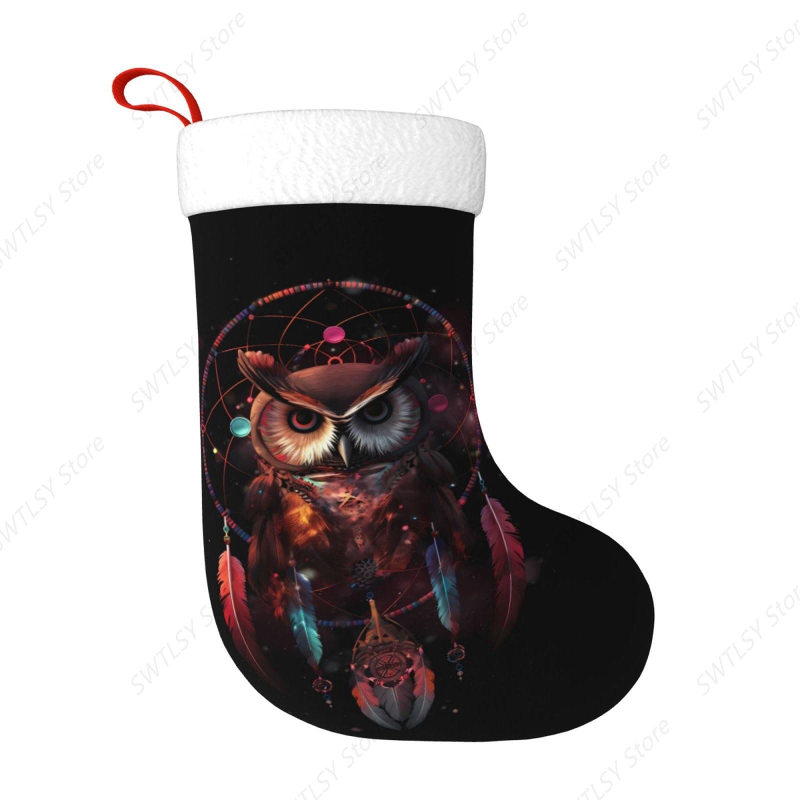 Christmas Stocking Hanging - Stoking Natal Besar Owl Rainbow Catcher,